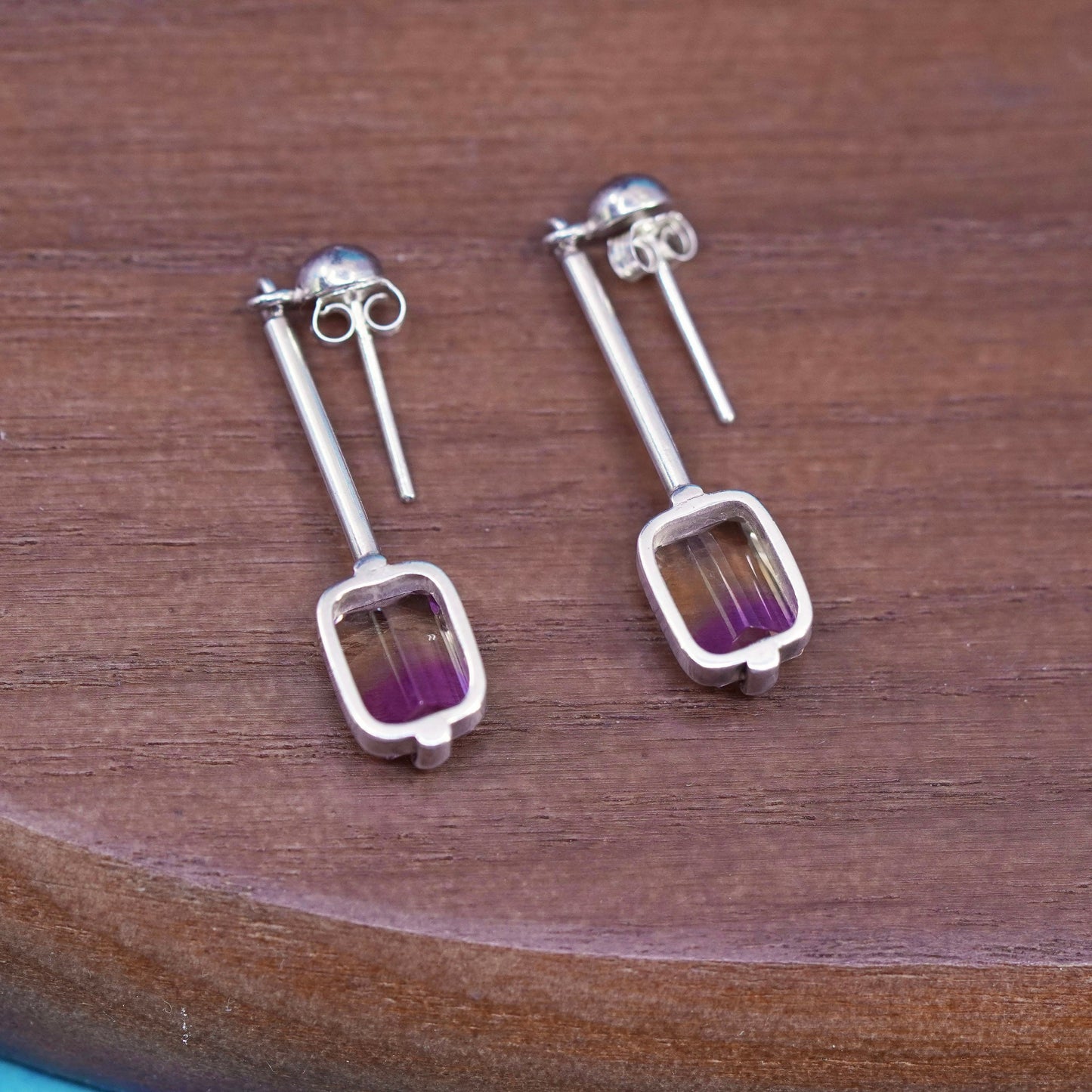 Vintage Sterling silver 925 handmade earrings with fluorite crystal drops
