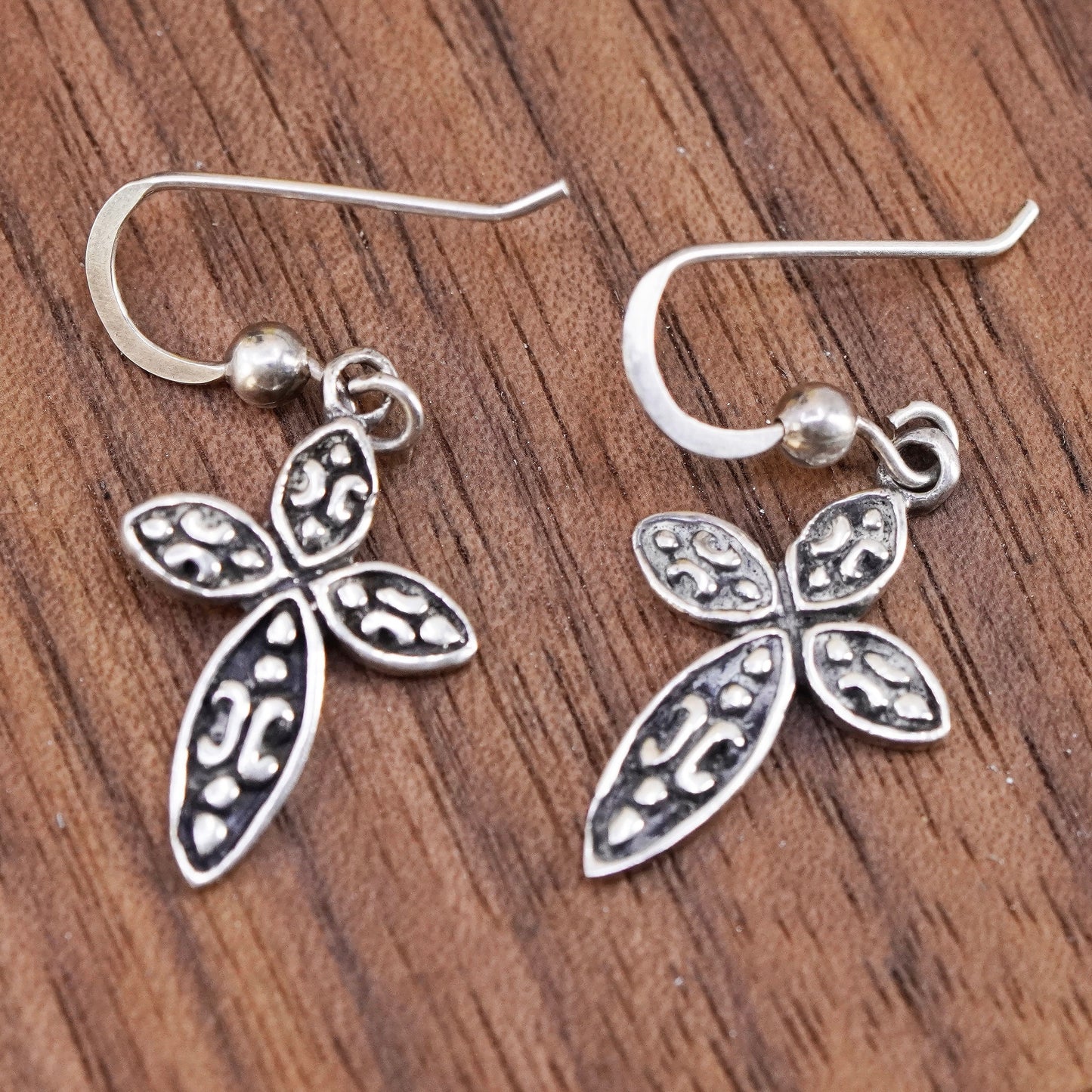 Vintage Sterling silver handmade dangles, textured 925 cross earrings