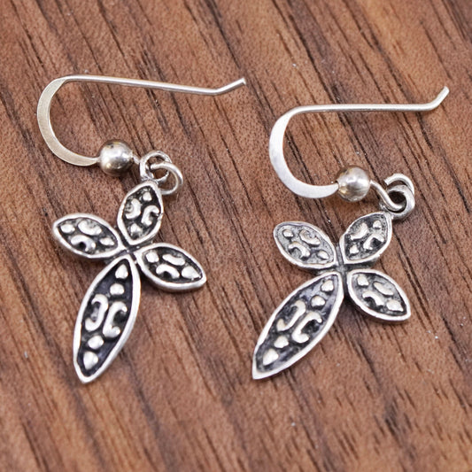 Vintage Sterling silver handmade dangles, textured 925 cross earrings