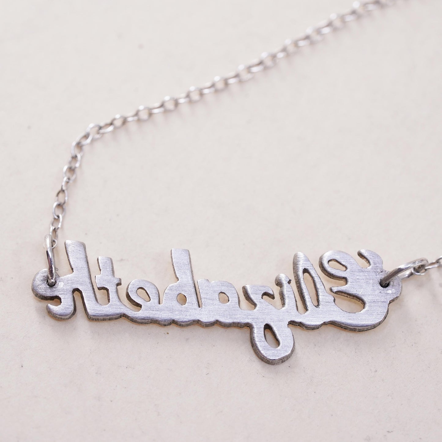 9.25", Vintage sterling silver bracelet, 925 circle chain name tag Elizabeth