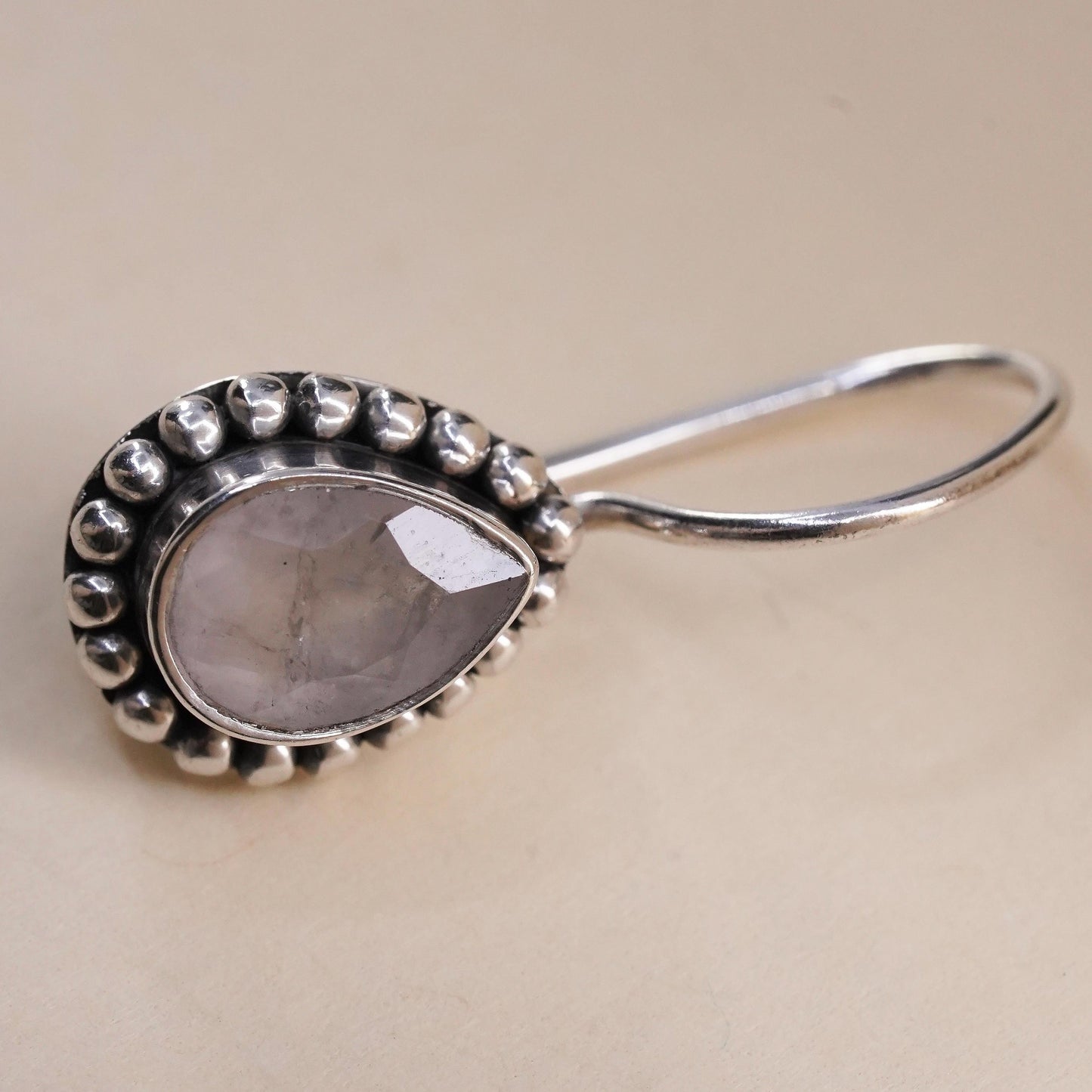 Vintage Sterling 925 silver handmade single earring with teardrop moonstone