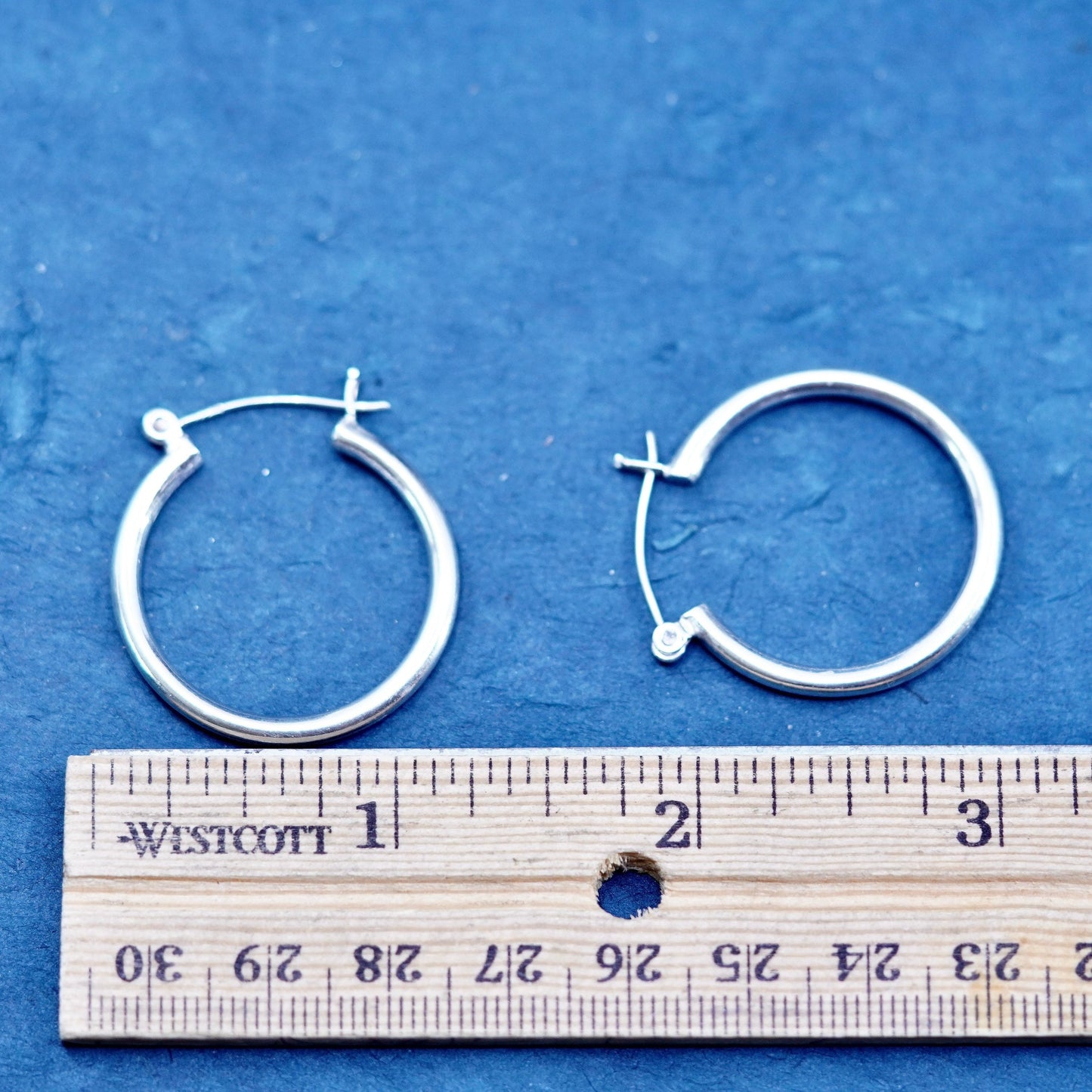 1.25”, vintage Sterling silver handmade hoop earrings, 925 huggie