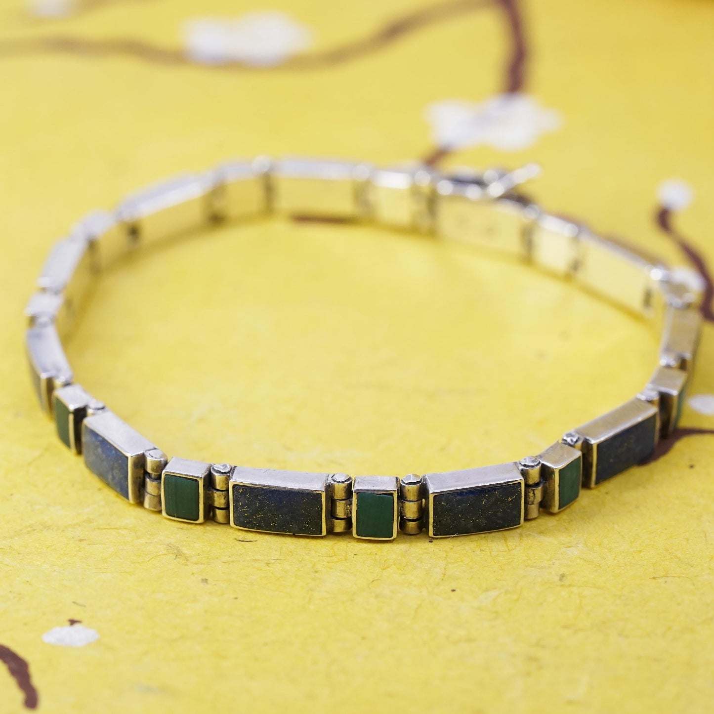 6.75”, vintage southwestern Sterling 950 silver tennis bracelet with turquoise