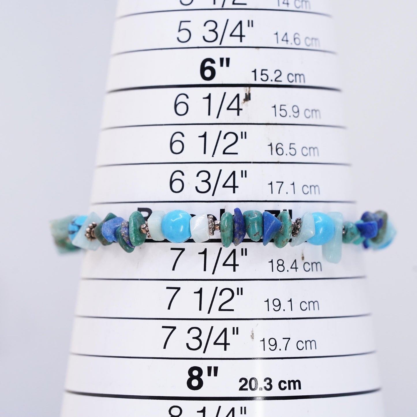 7”, southwestern Sterling 925 silver bracelet turquoise jade lapis lazuli beads