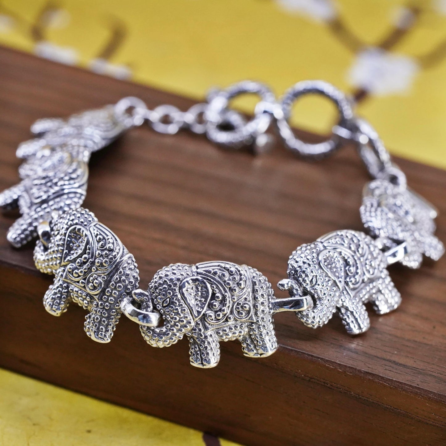 8”, vintage Sarda Sterling silver handmade bracelet, dotted 925 elephant chain