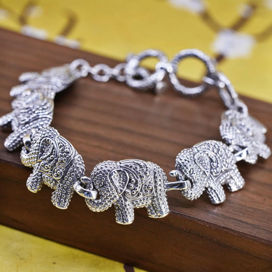 8”, vintage Sarda Sterling silver handmade bracelet, dotted 925 elephant chain