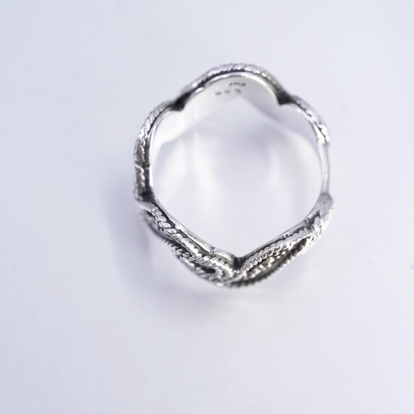 Size 7, southwestern Sterling 925 silver wave ring, band cluster marcasite