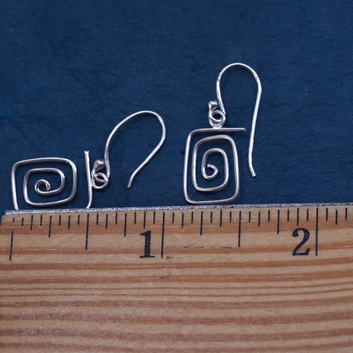 Vintage sterling silver handmade earrings, 925 silver sprial drops