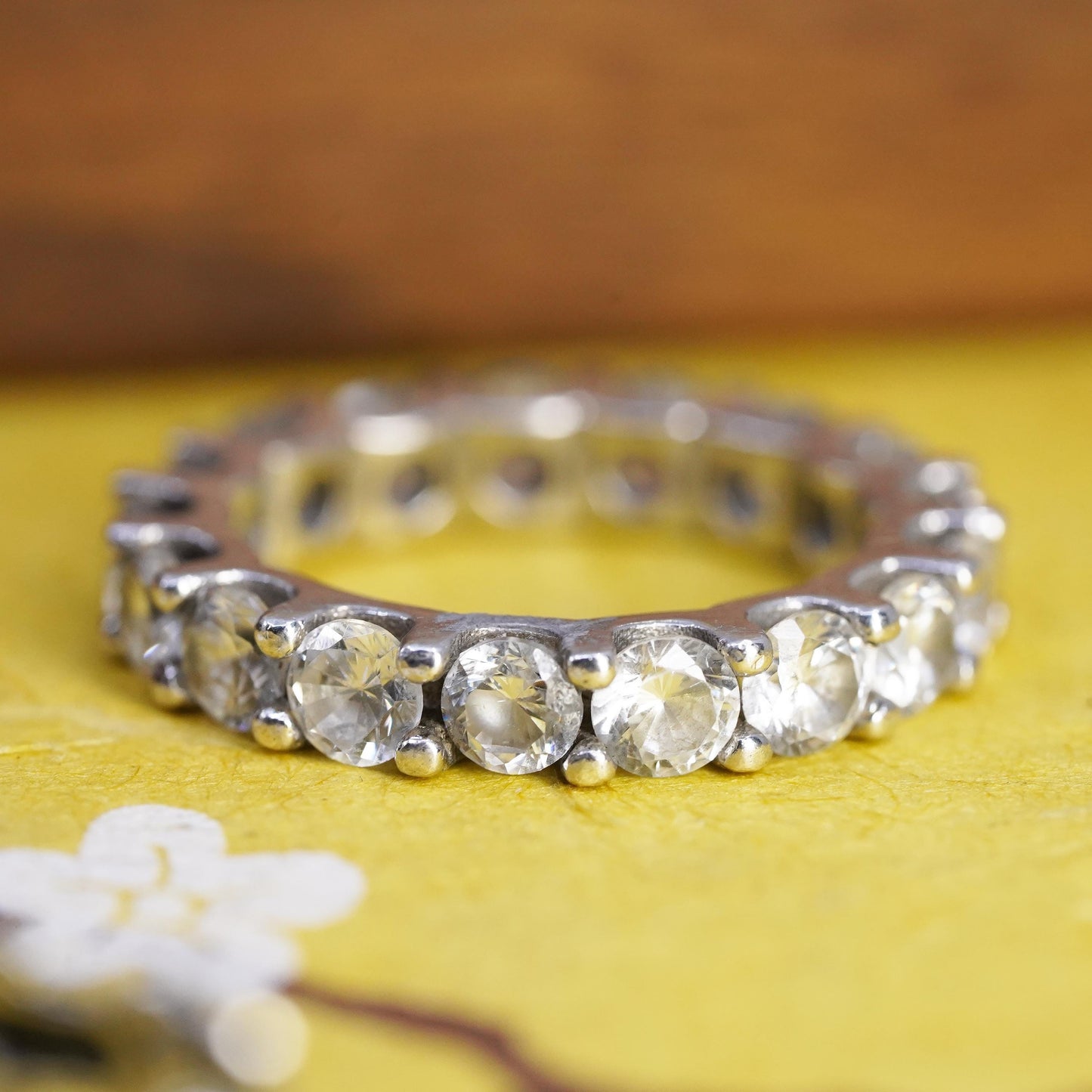 Size 8.5, vintage Sterling 925 silver anniversary engagement ring cluster cz