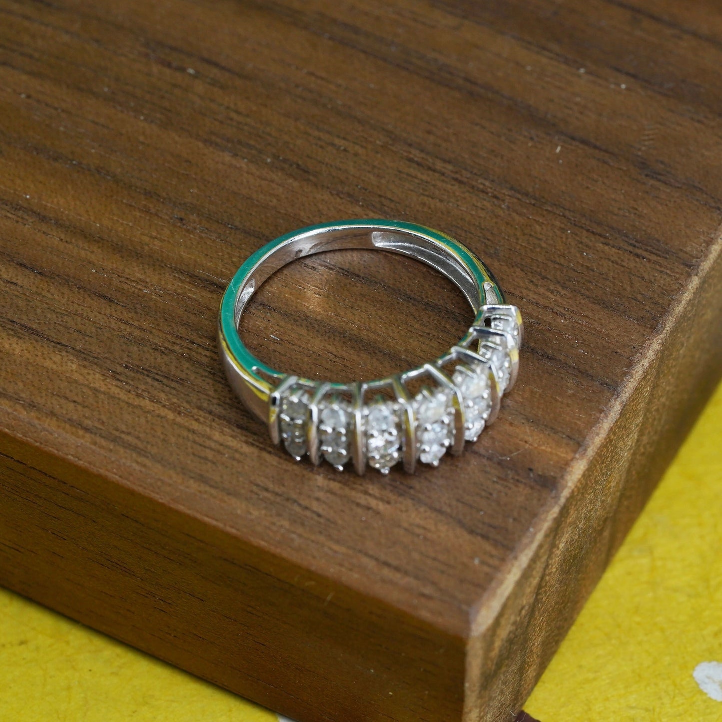 Size 6, vintage Sterling silver handmade ring, modern 925 band with cluster cz