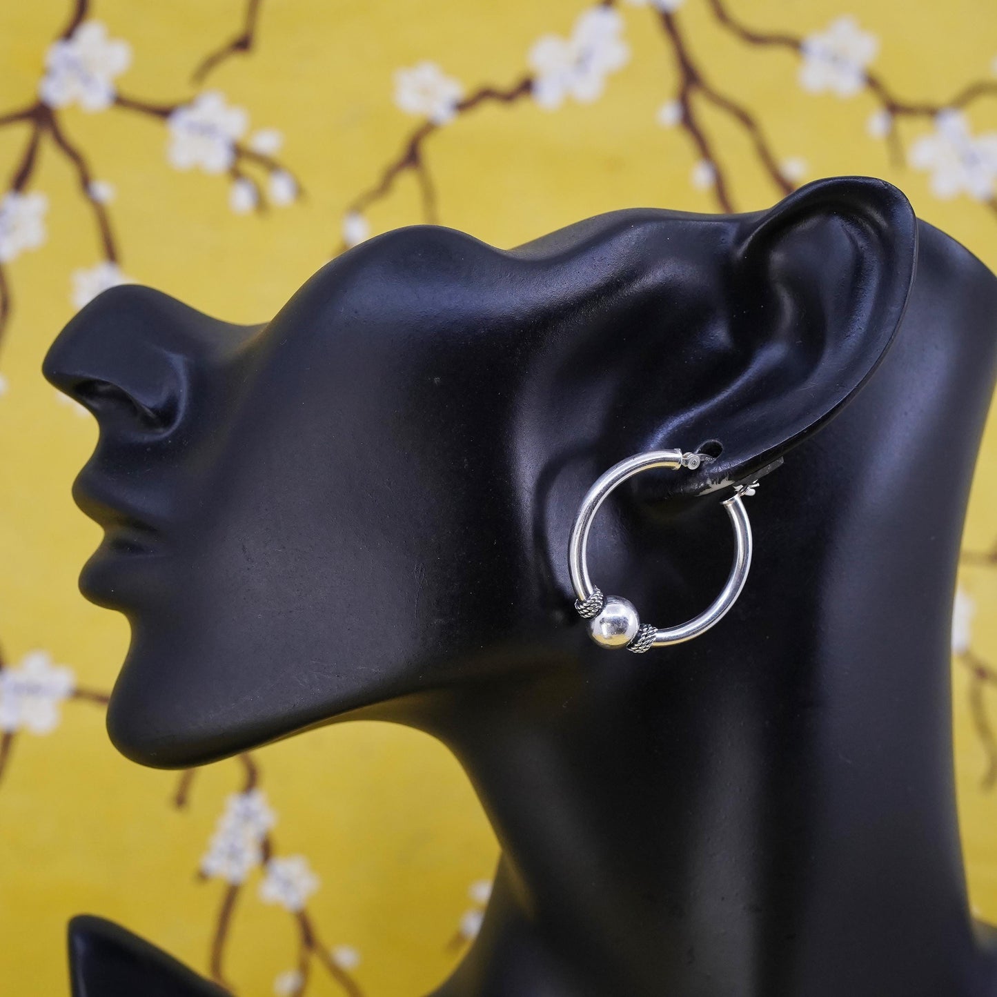 1.25", Indonesia Sterling silver earrings, 925 huggie hoops wired detail beads