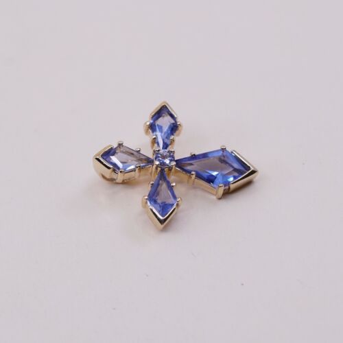 Vermeil gold over Sterling silver handmade pendant, 925 cross w/ Blue Cz