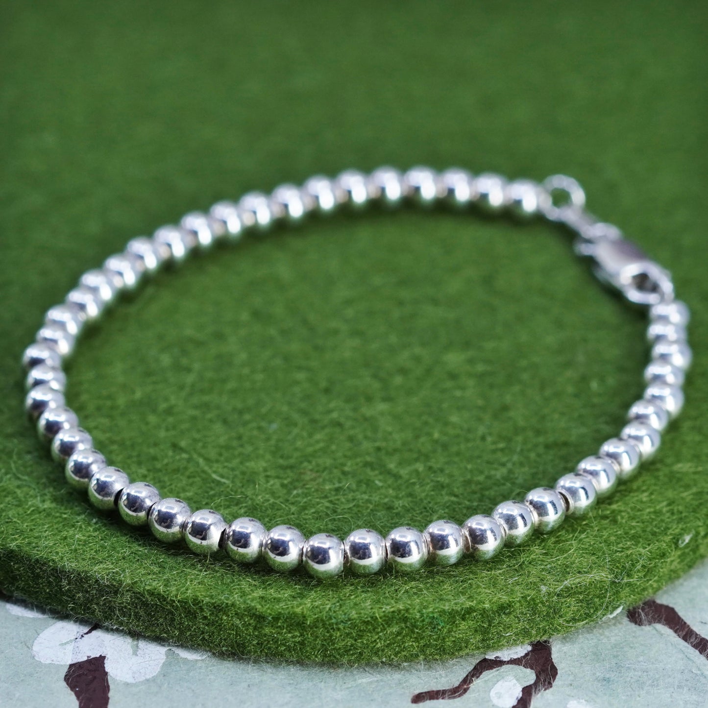7” 3mm, vintage sterling silver handmade bracelet, 925 bead chain