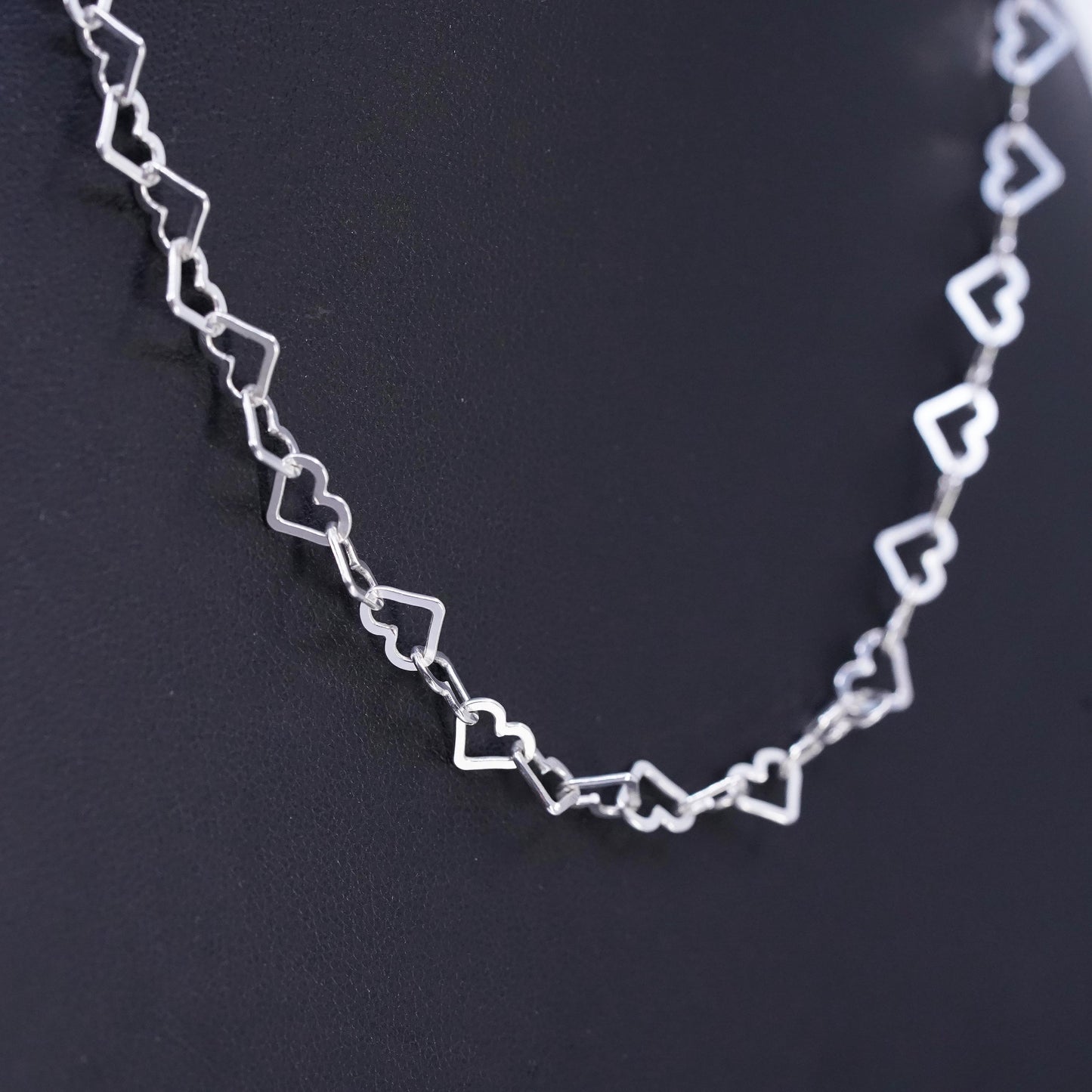 16" 6mm, vintage Milor Italian Sterling 925 silver heart chain necklace