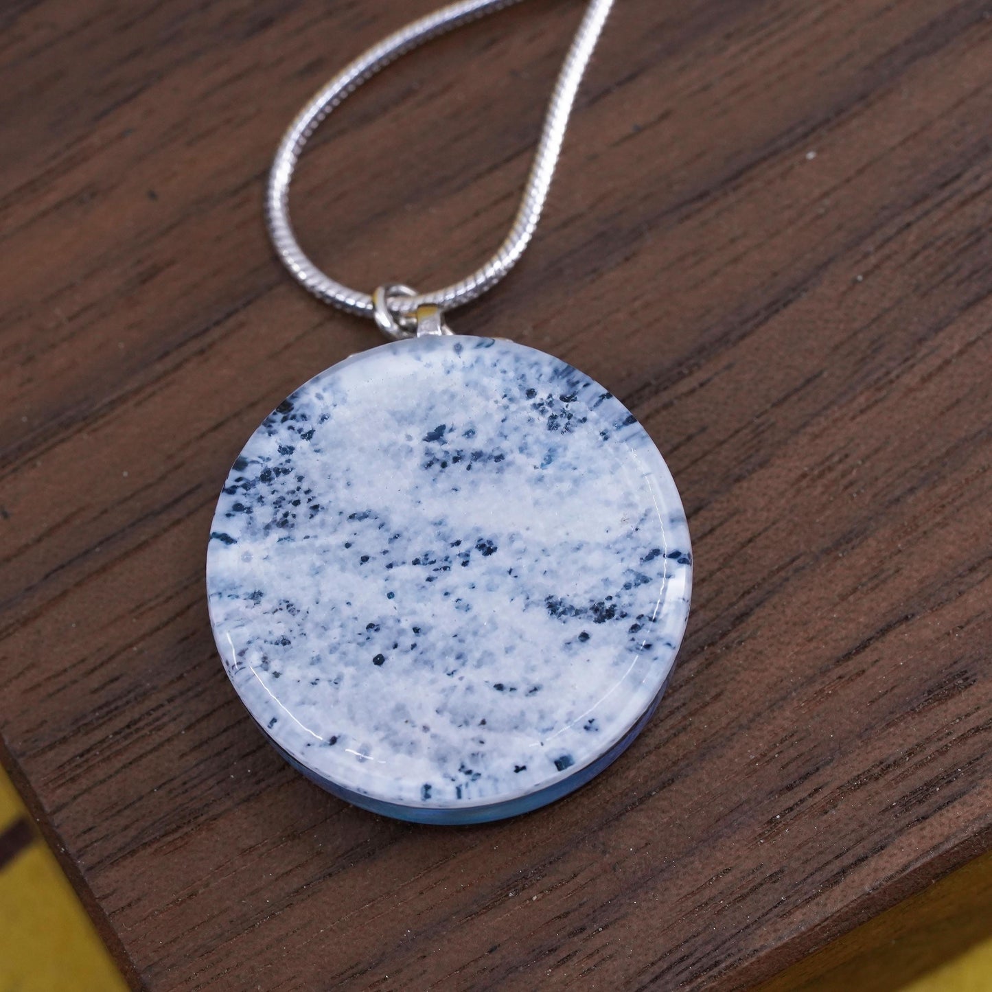 18", Sterling silver necklace, Italy 925 snake chain blue glass heart pendant