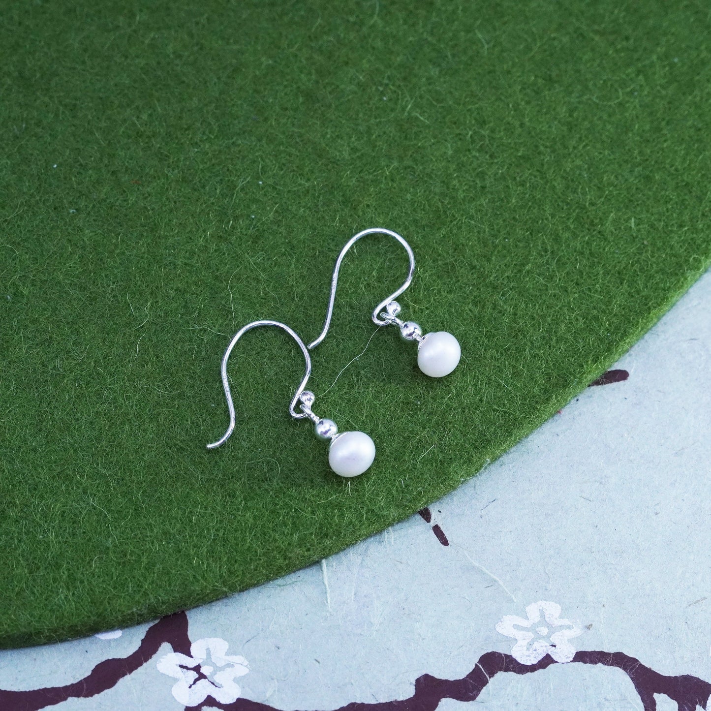 Vintage Sterling silver 925 handmade earrings with pearl drops