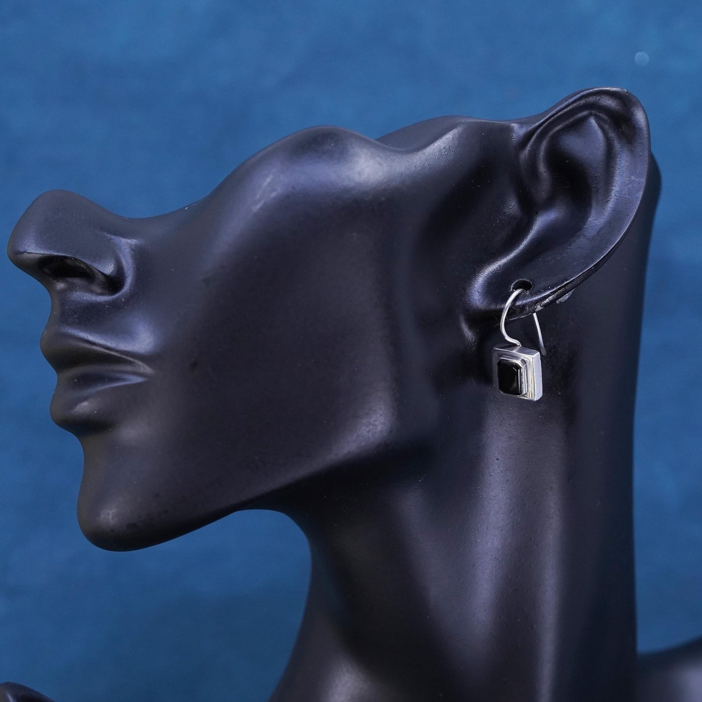 Vintage Sterling Silver 925 handmade earrings with square Black Onyx