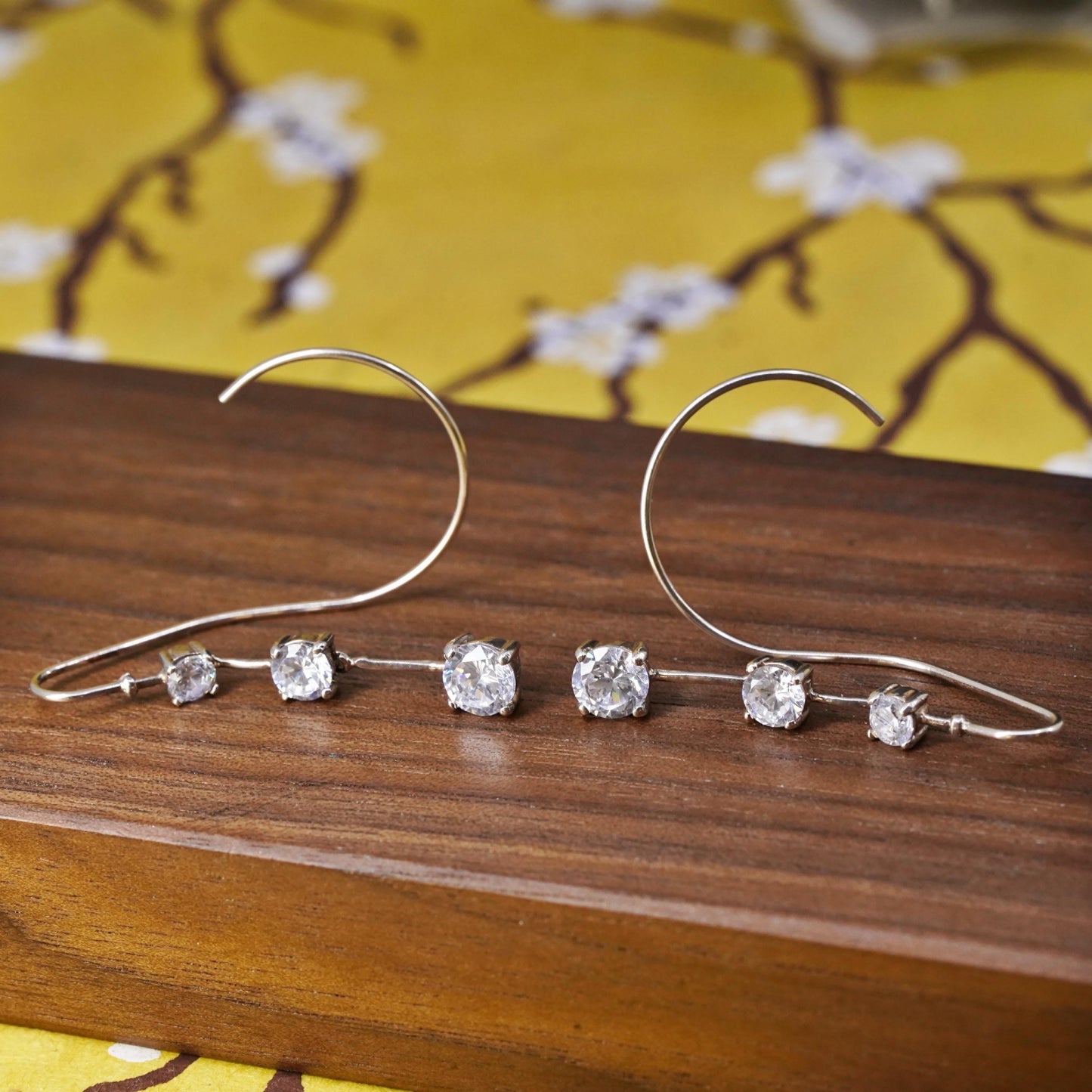 Vintage gold over Sterling 925 silver handmade earrings with CZ dangles