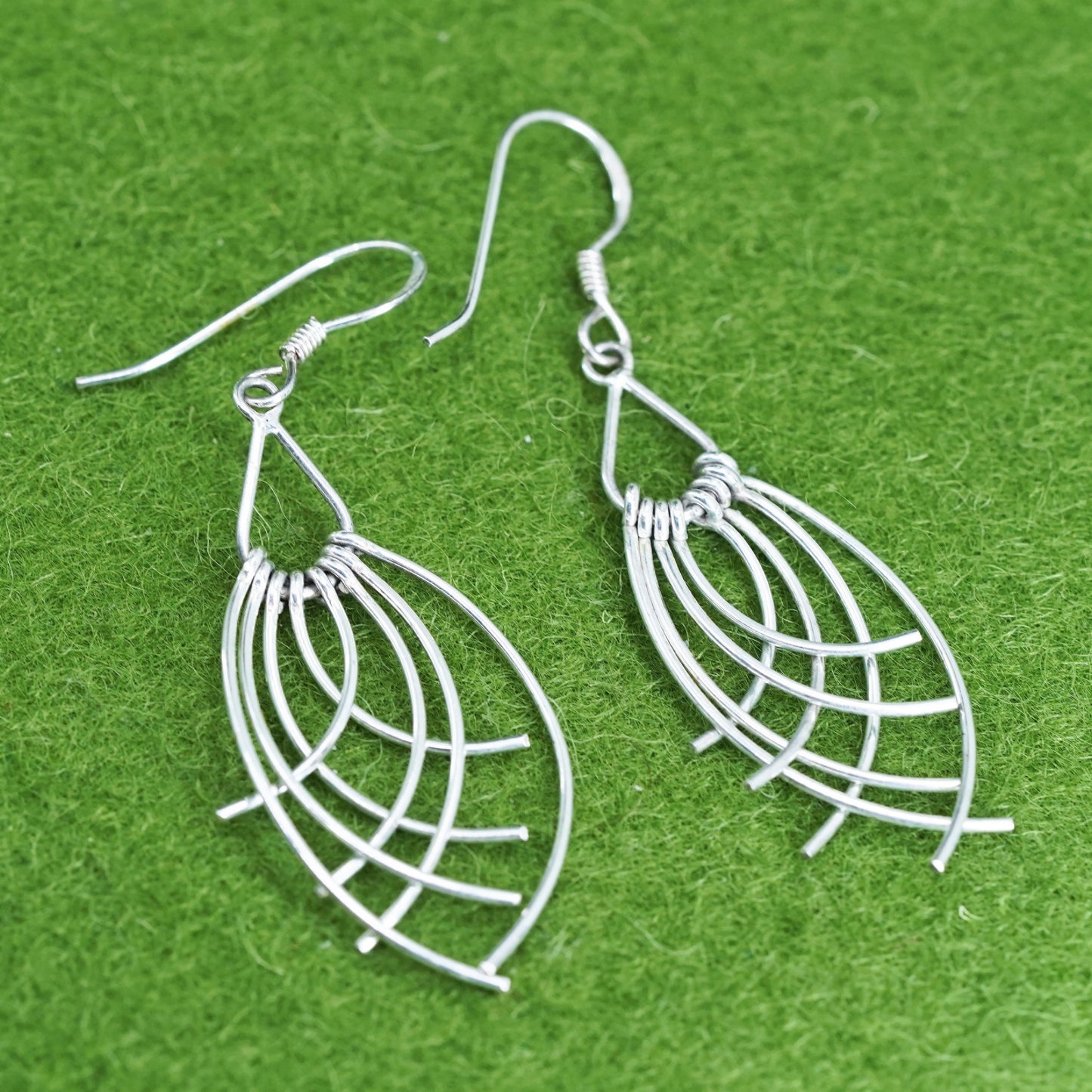 Vintage sterling silver handmade modern earrings, 925 simplified fish