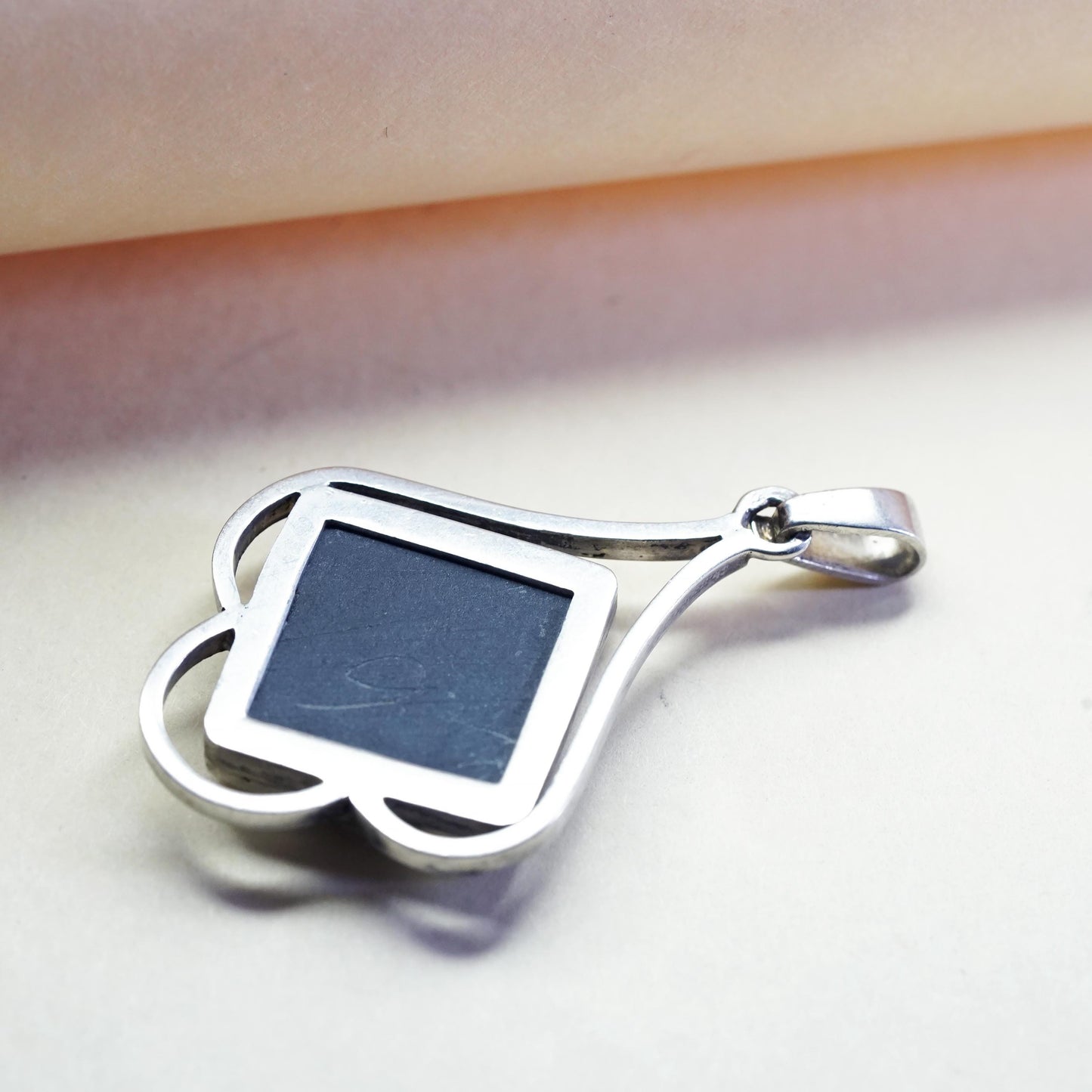 Vintage Sterling 925 Silver Inlay Pendant, Southwestern Mosaic Stone Jewelry