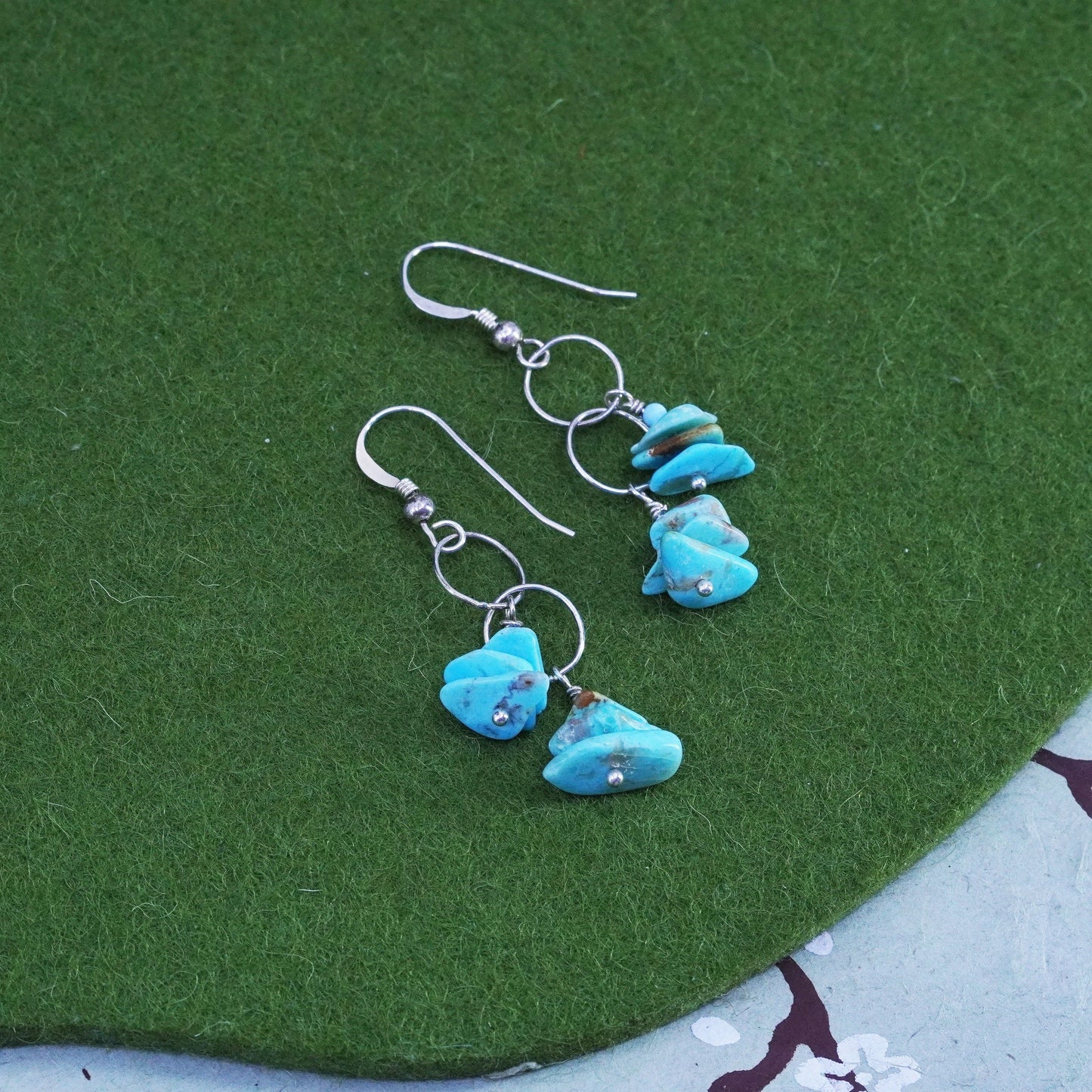 Vintage Sterling silver 925 handmade earrings with turquoise beads