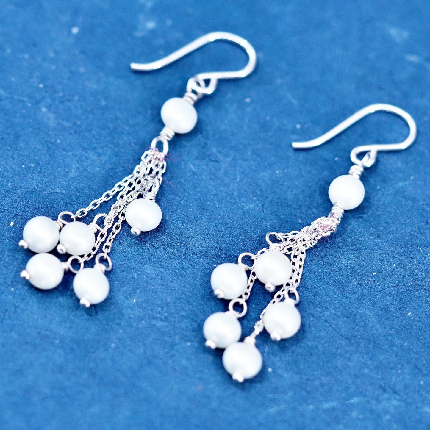 Vintage Sterling silver handmade earrings, 925 fringe with cluster pearl