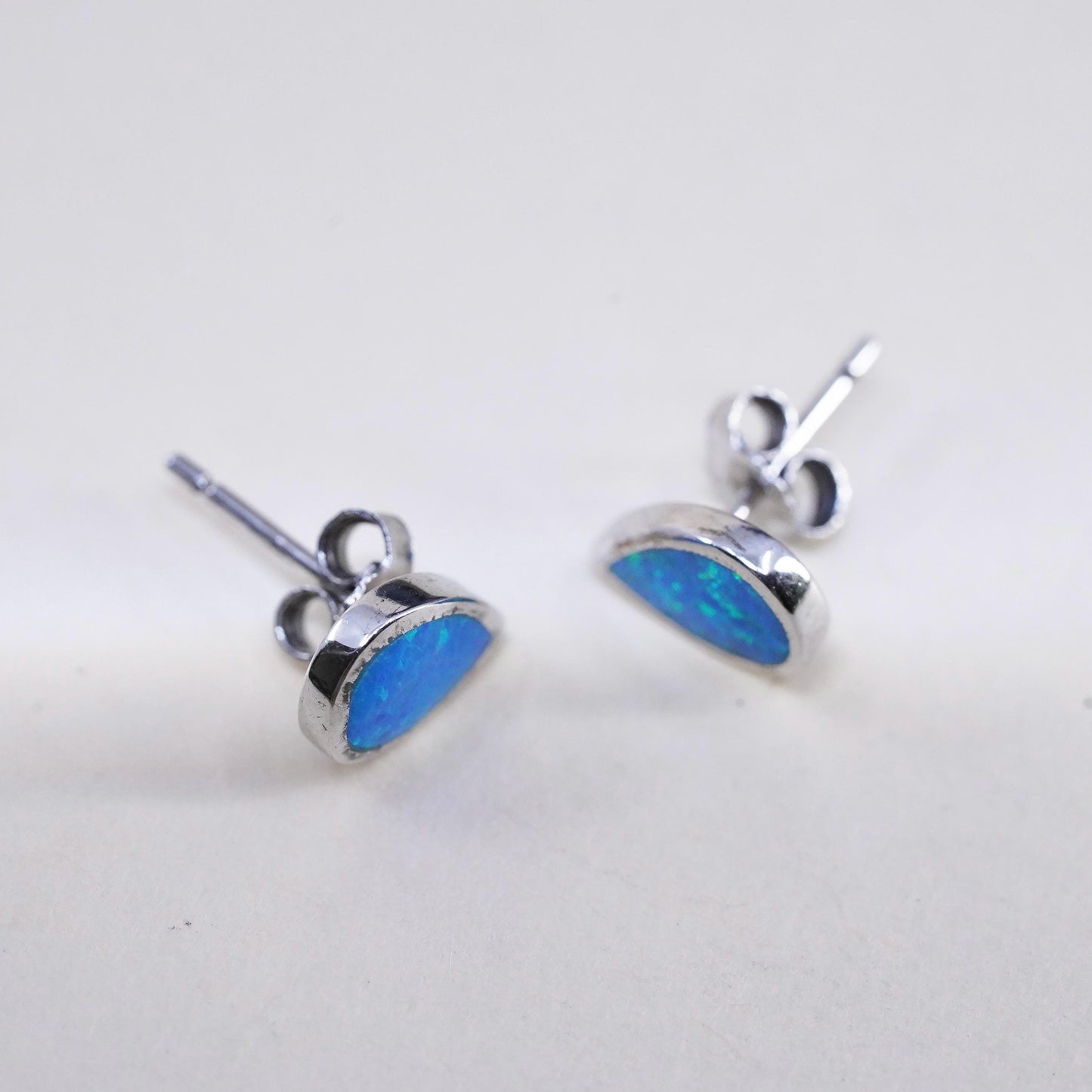 Vintage sterling silver handmade earrings, 925 teardrop studs with fire opal