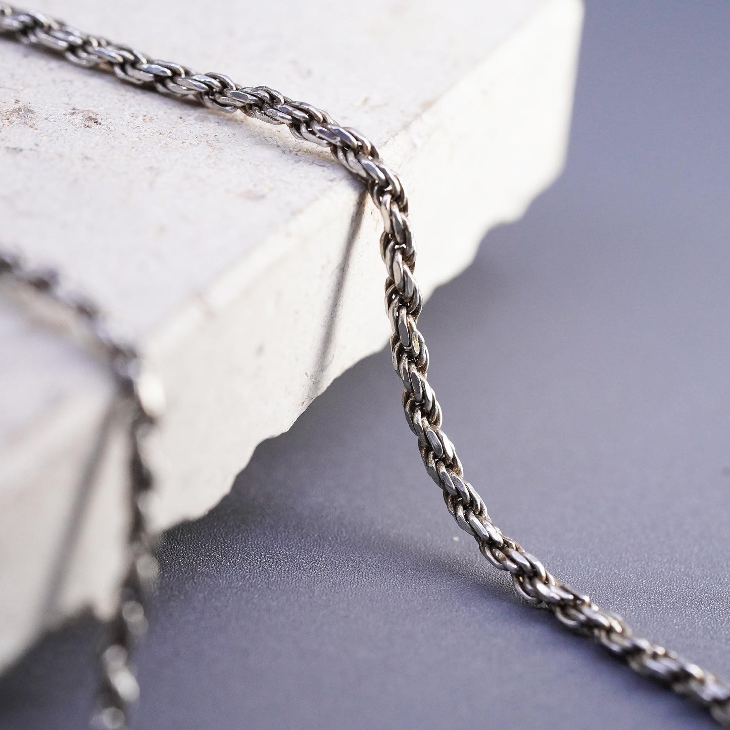 24" 2mm, vintage Italian Sterling silver handmade necklace, 925 rope chain