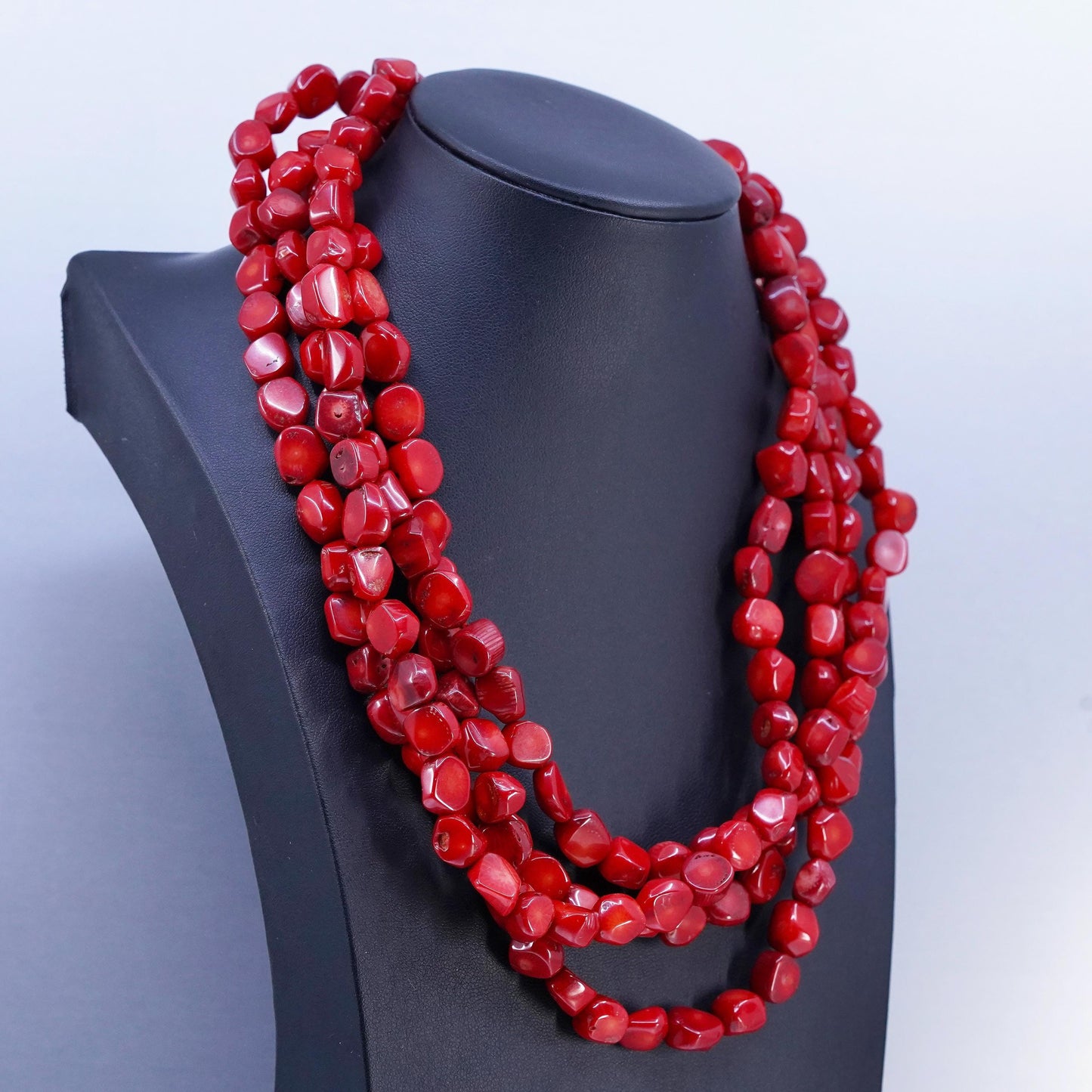 16+2" Lucas Lameth LUC Sterling 925 Silver multi strands coral bead Necklace