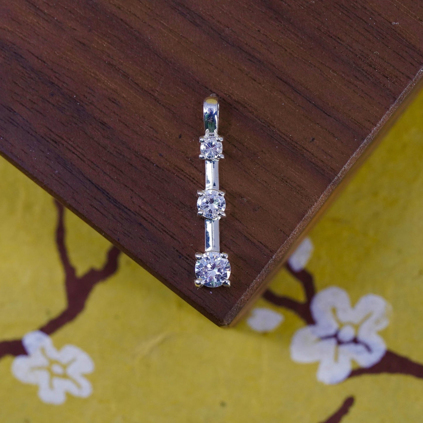 Vintage modern Sterling silver handmade pendant, 925 wave Pendant with CZ
