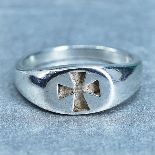 Size 6, VTG southwestern Sterling 925 silver wedding ring band embossed cross