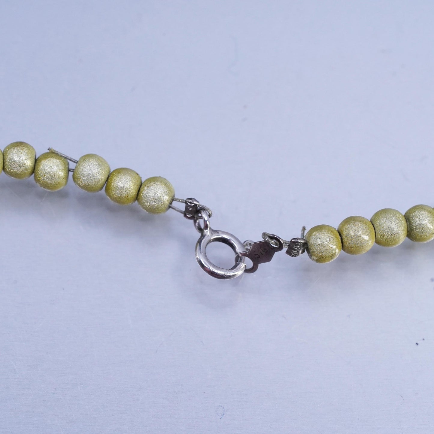 20", vintage Sterling 925 silver handmade necklace with green beads and crystal