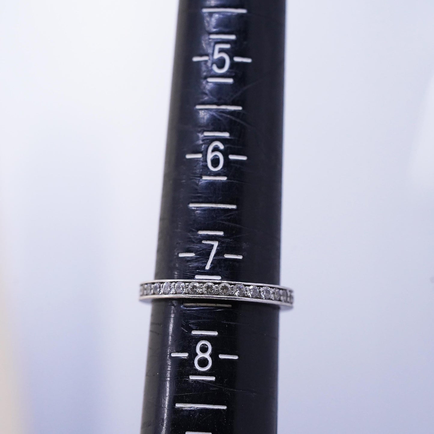 Size 7.25, VTG sterling 925 silver ring with cluster CZ, stackable wedding band