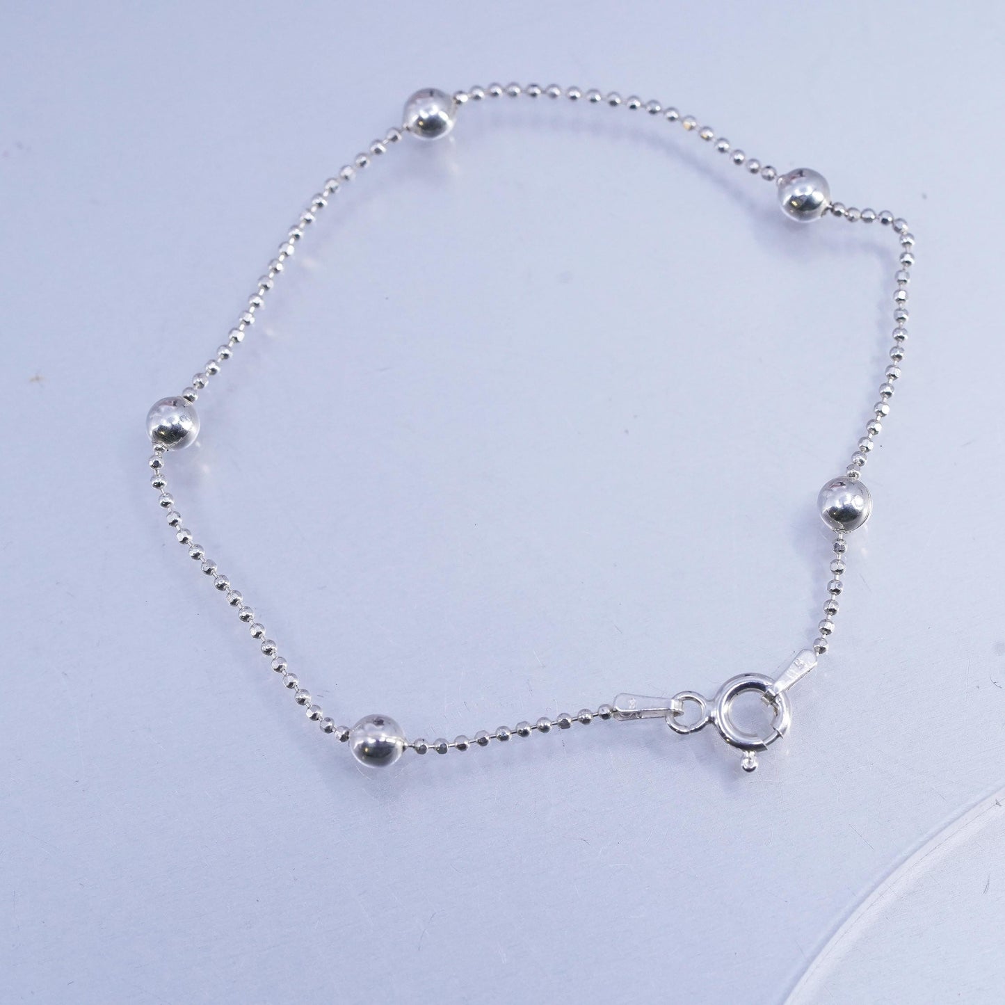7", vintage Italian Sterling 925 silver circle bracelet with beads
