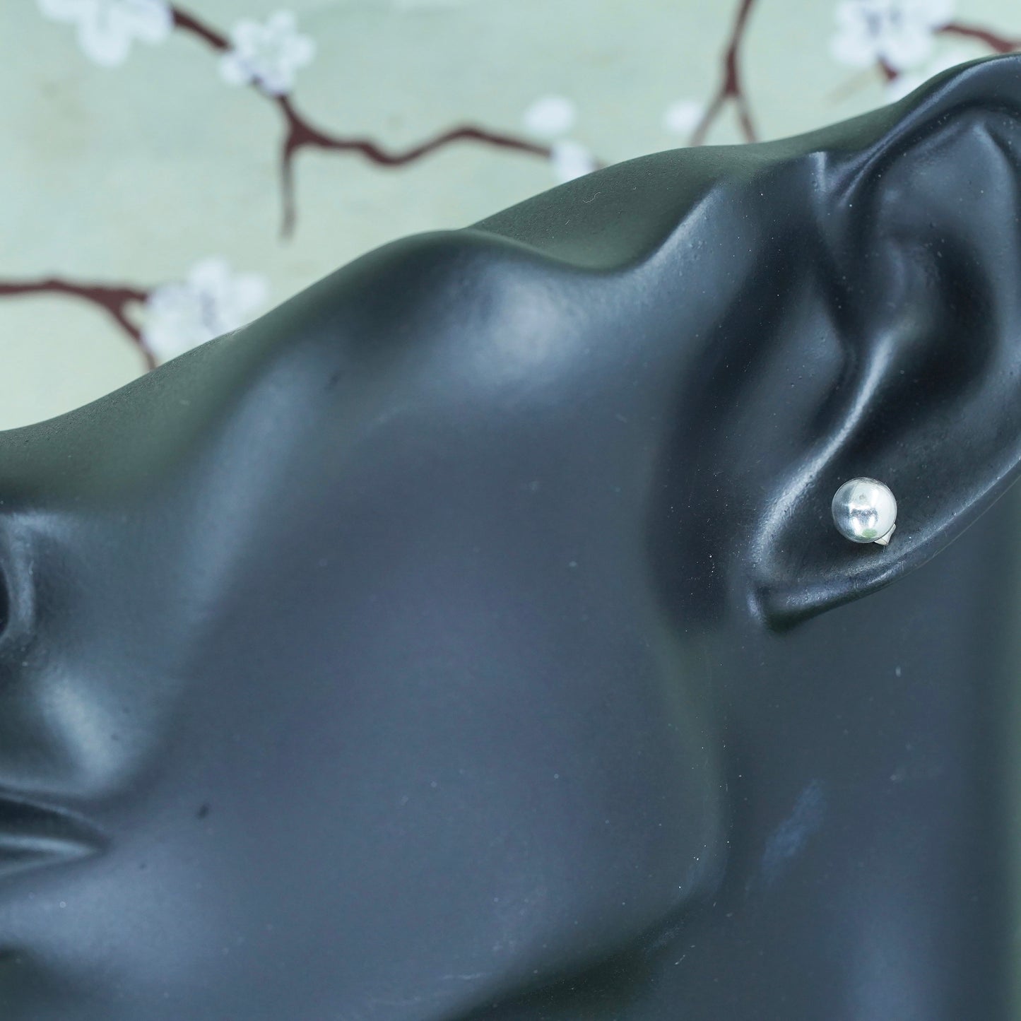 5mm, Vintage sterling silver sphere studs, handmade 925 earrings with star