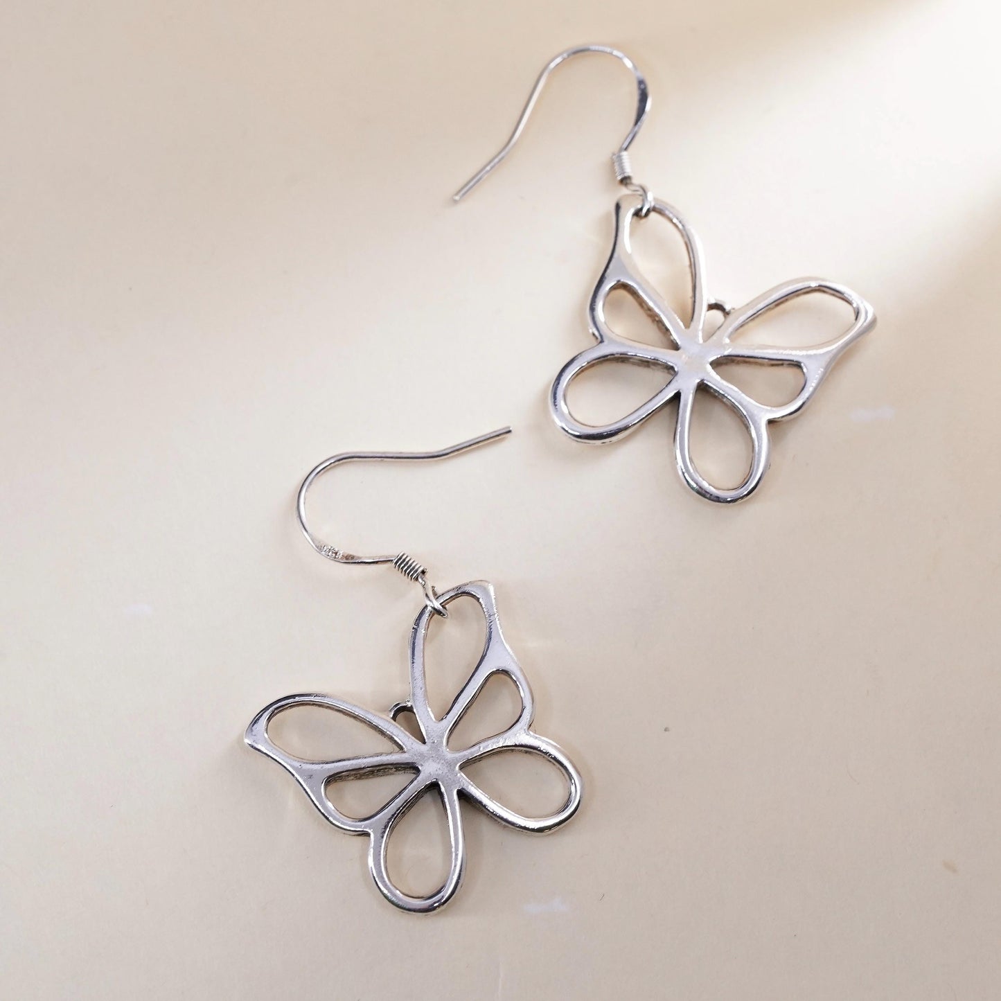 Vintage sterling silver handmade earrings, 925 silver butterfly