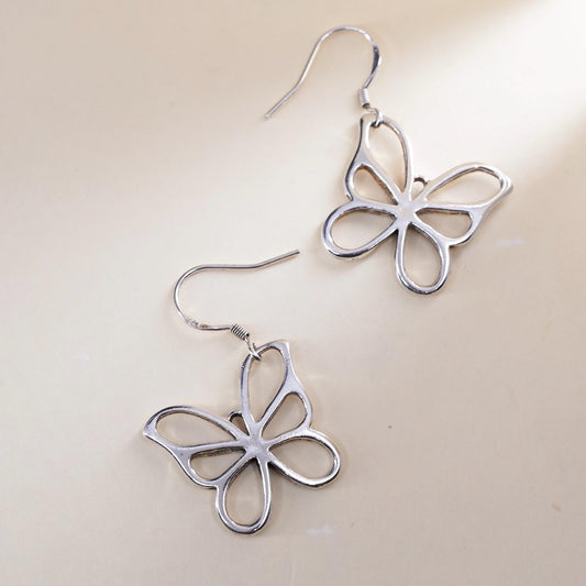 Vintage sterling silver handmade earrings, 925 silver butterfly