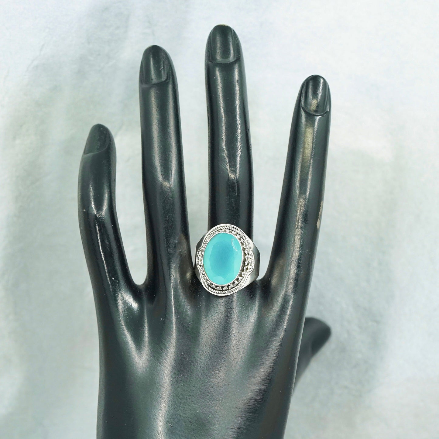 Size 10.25, vintage Sterling 925 silver handmade ring with Chalcedony