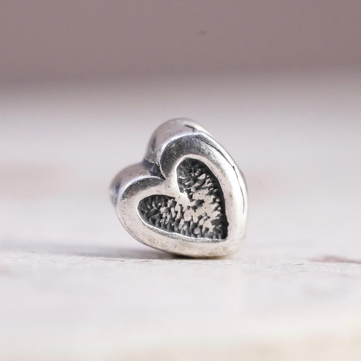 Vintage sterling silver handmade pendant, 925 textured heart bead charm