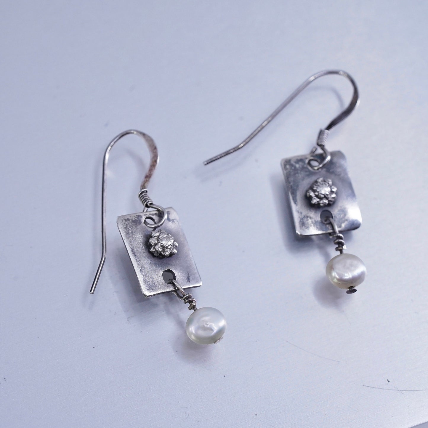 Vintage Sterling 925 silver earrings, dangle with pearl