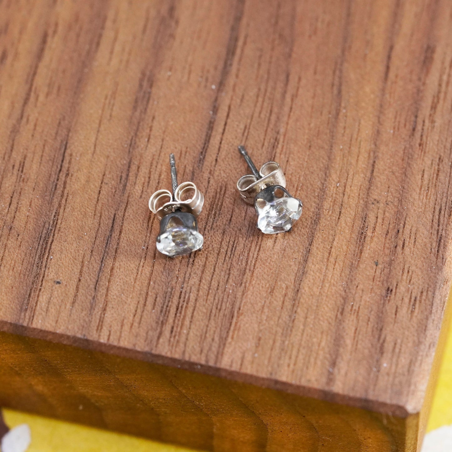 4mm, vintage Sterling silver clear round crystal studs, cz earrings