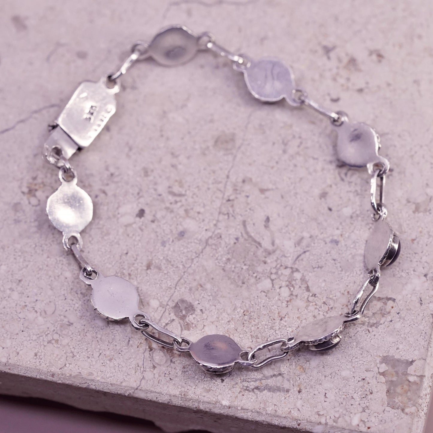 6.25", vintage Mexican sterling bracelet, 925 silver chain with amethyst beads