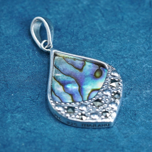 Vintage Sterling silver handmade pendant, 925 heart with abalone and marcasite