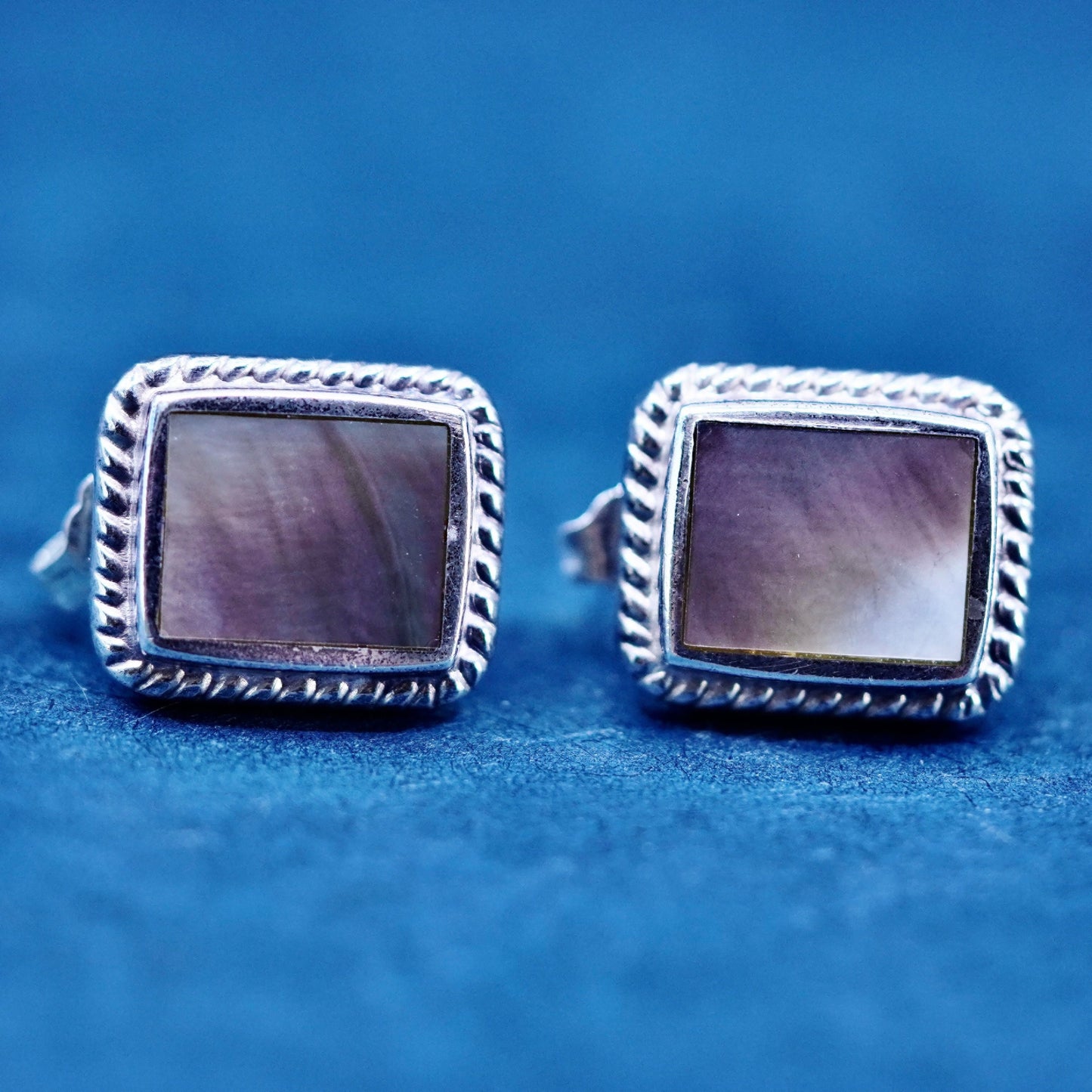 Vintage sterling silver handmade earrings, 925 studs with abalone Inlay