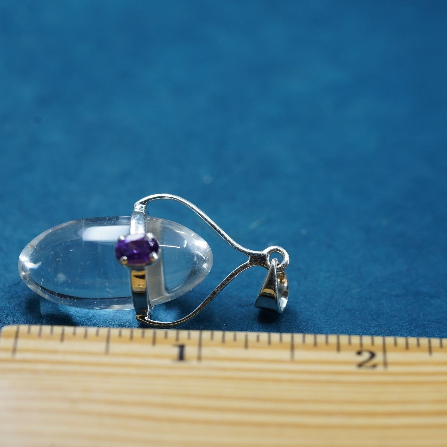 handmade sterling 925 silver charm pendant with healing crystal and amethyst
