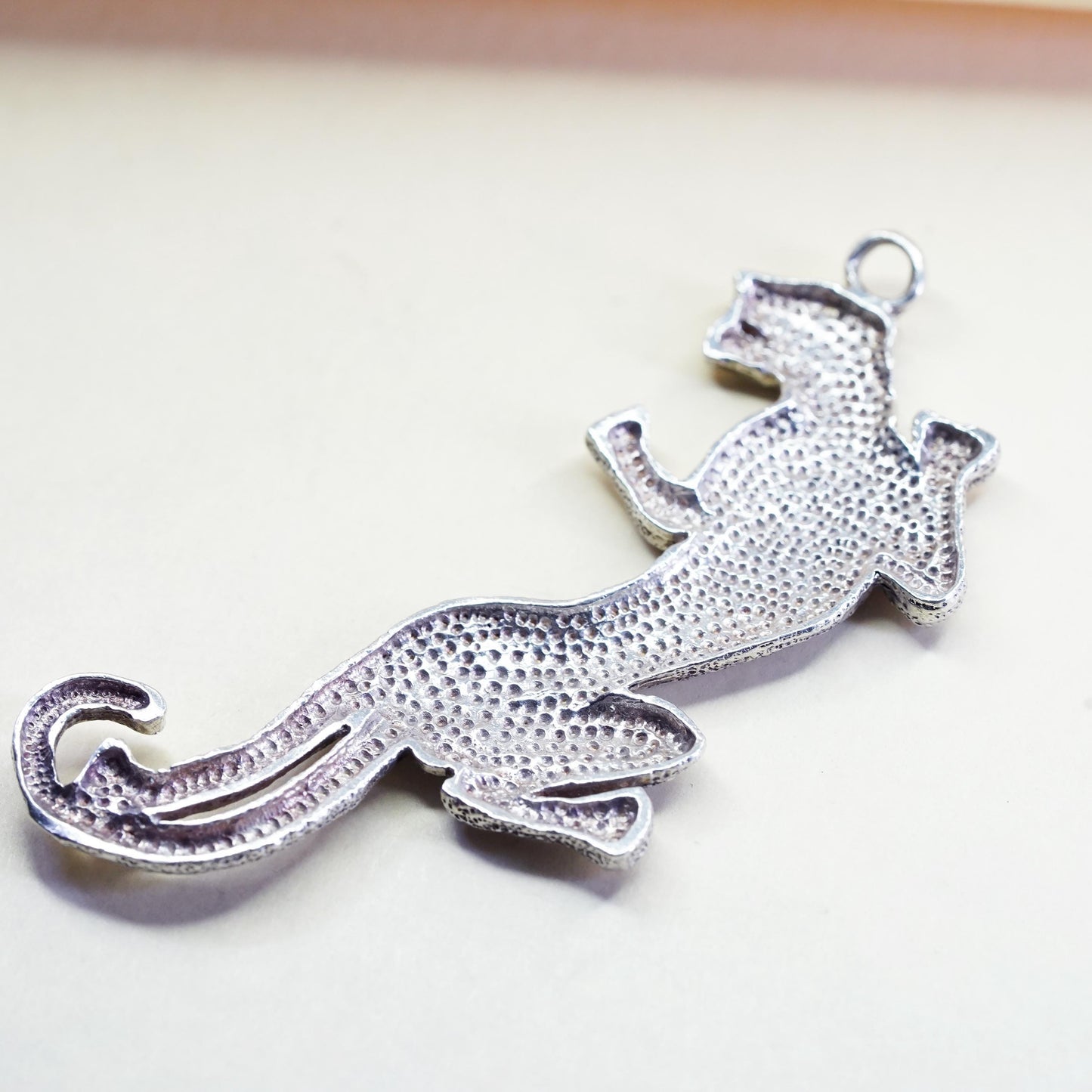 Vintage Sterling 925 Silver Leopard Charm Pendant, Big Cat Animal Jewelry