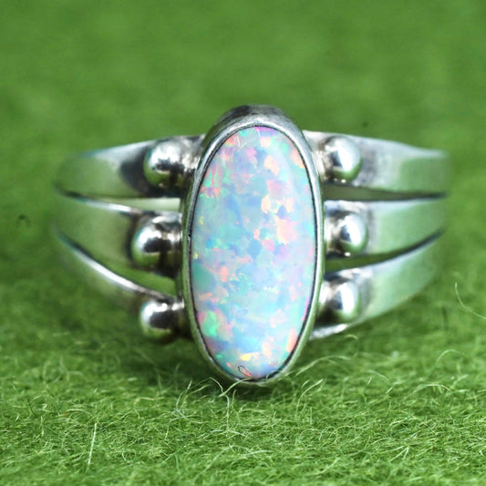 Size 6, southwestern Sterling silver handmade ring, 925 band with oval opal
