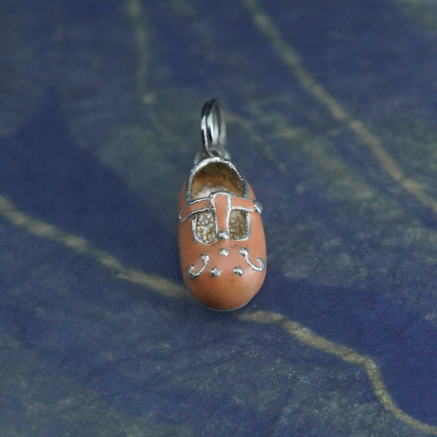 Vintage Sterling silver handmade pendant, 925 pink baby shoe charm