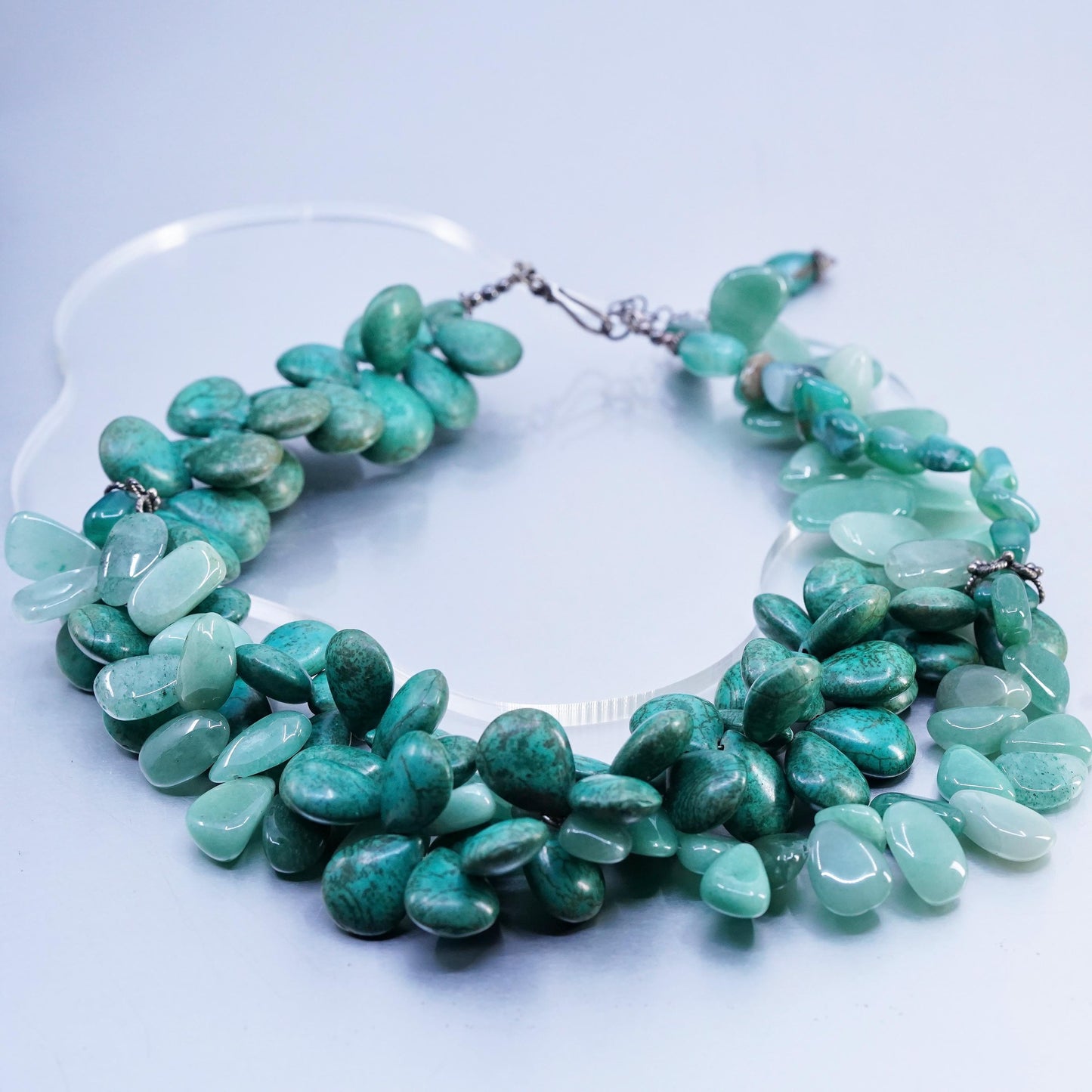 18+2", Vintage beads necklace, sterling silver 925 closure turquoise amazonite