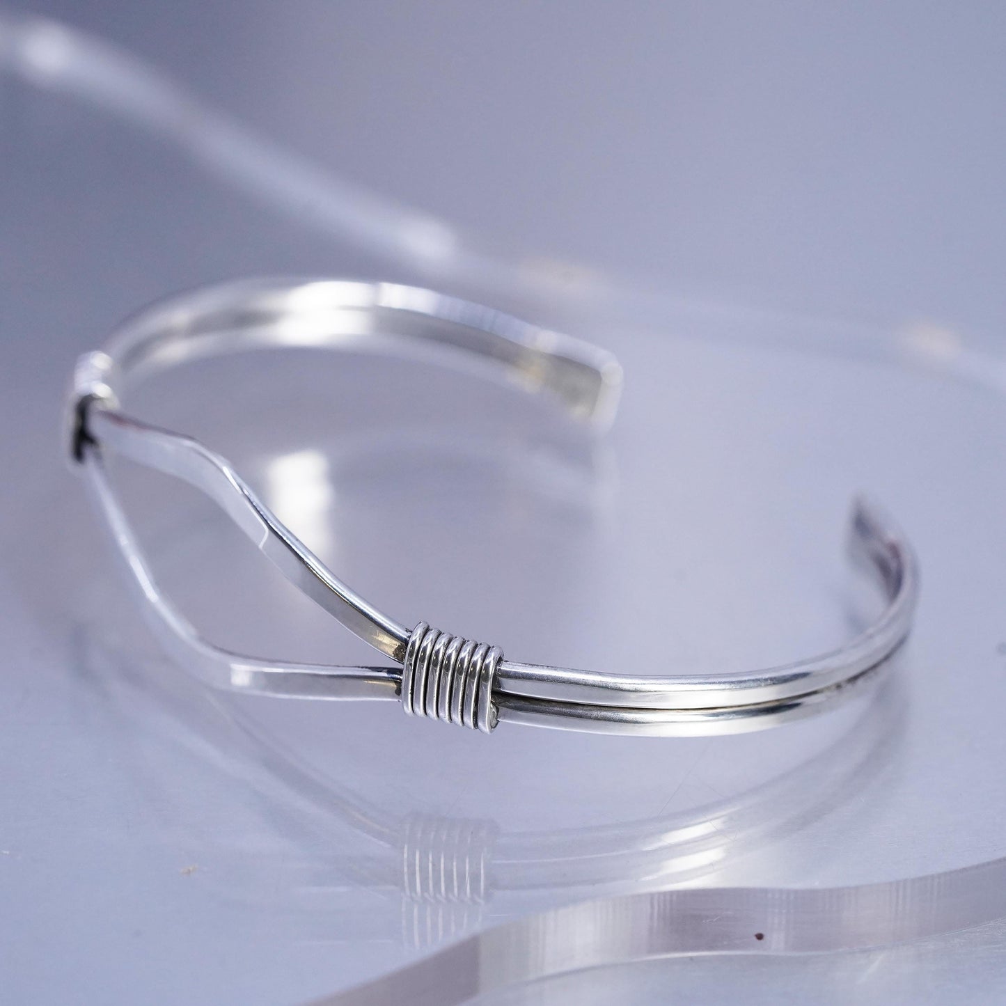 6.25", Native American Vintage T.Shea Sterling Silver cuff Bracelet with wire